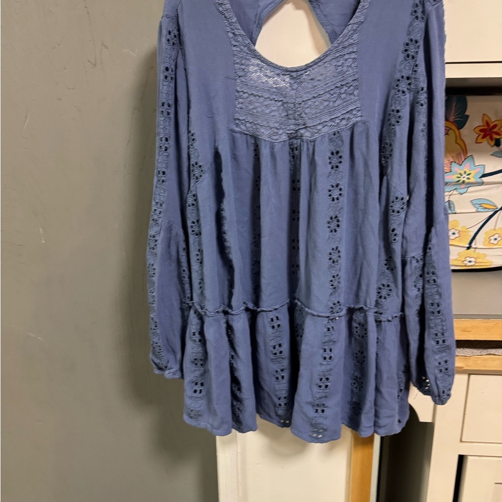 Altar'd State Blue Eyelet Lace Cut Out Tunic